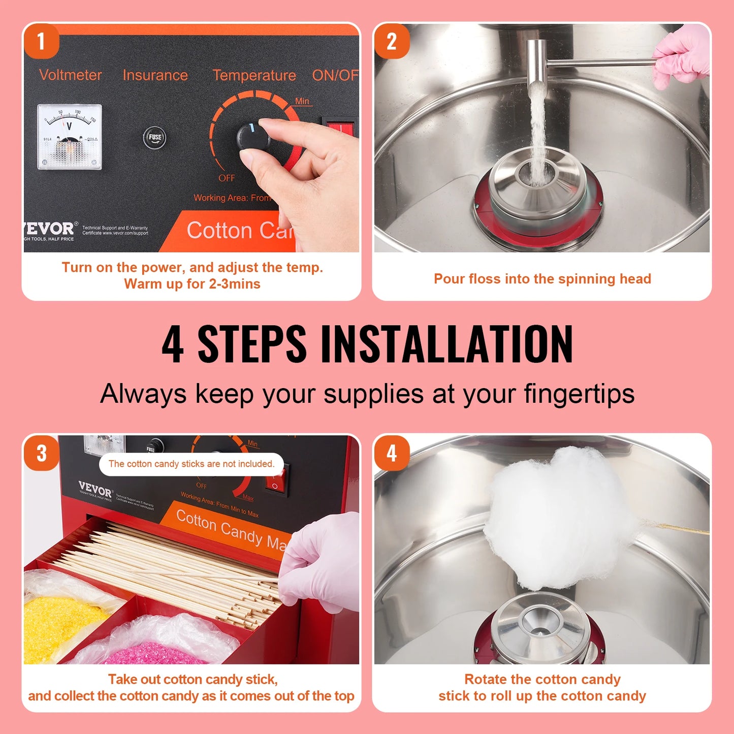 SucceBuy 1000W Electric Cotton Candy Machine Commercial Floss Maker with Stainless Steel Bowl Sugar Scoop and Drawer Red Blue