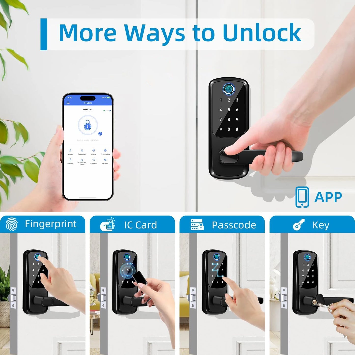 CIEPOJIT Smart Lock 5 In 1 Door Lock With Handle Biometric Technology Storage Memory Function TT LOCK APP Control