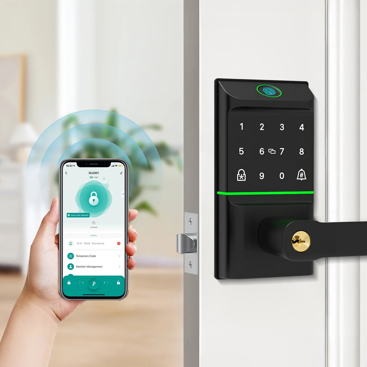 Smart Door Lock, Fingerprint Keyless Entry Door Lock with Handle,Digital Keypad APP IC Card Unlock Smart Deadbolt Lock for Home