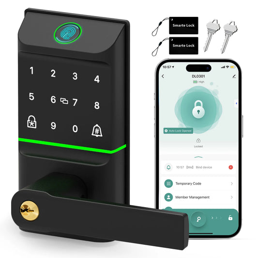Smart Door Lock, Fingerprint Keyless Entry Door Lock with Handle,Digital Keypad APP IC Card Unlock Smart Deadbolt Lock for Home