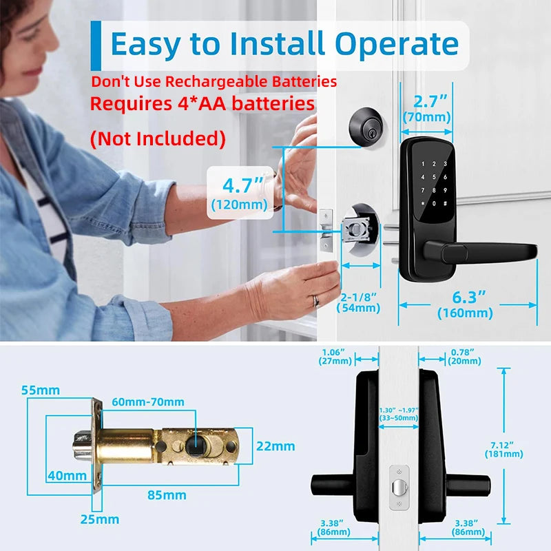 CIEPOJIT Smart Lock 5 In 1 Door Lock With Handle Biometric Technology Storage Memory Function TT LOCK APP Control