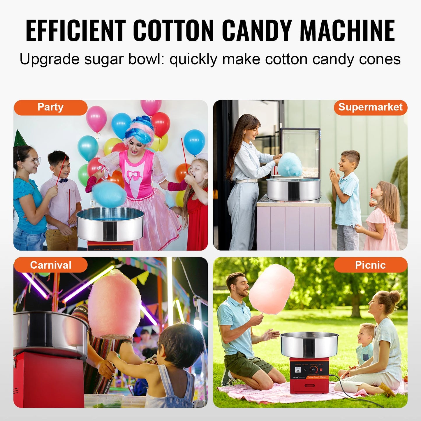 SucceBuy 1000W Electric Cotton Candy Machine Commercial Floss Maker with Stainless Steel Bowl Sugar Scoop and Drawer Red Blue