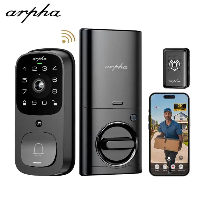 Arpha Smart Lock AL501 All-in-One WiFi Smart Door Lock 6 in 1 Video Camera with Doorbell Fingerprint Keyless 32GB Digital Keypad