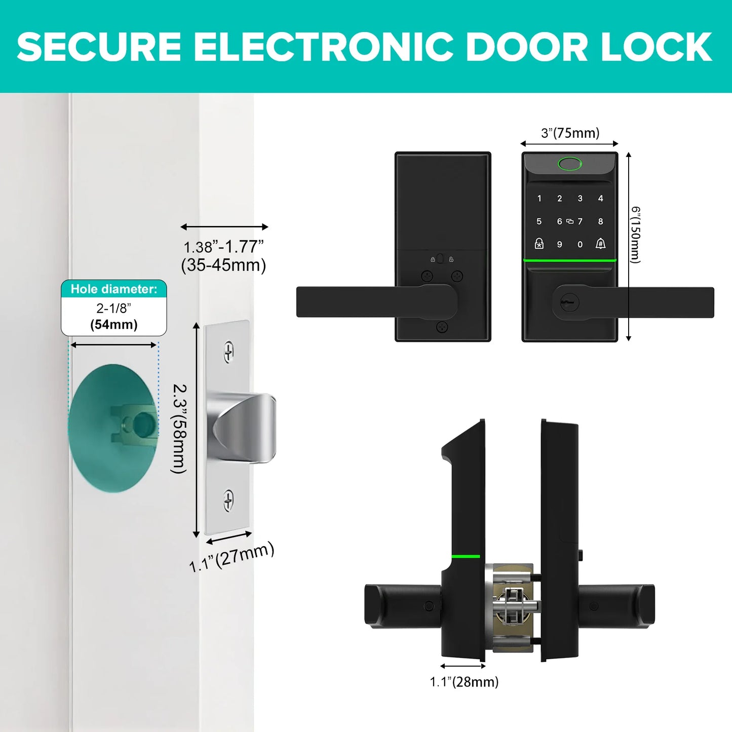 Smart Door Lock, Fingerprint Keyless Entry Door Lock with Handle,Digital Keypad APP IC Card Unlock Smart Deadbolt Lock for Home