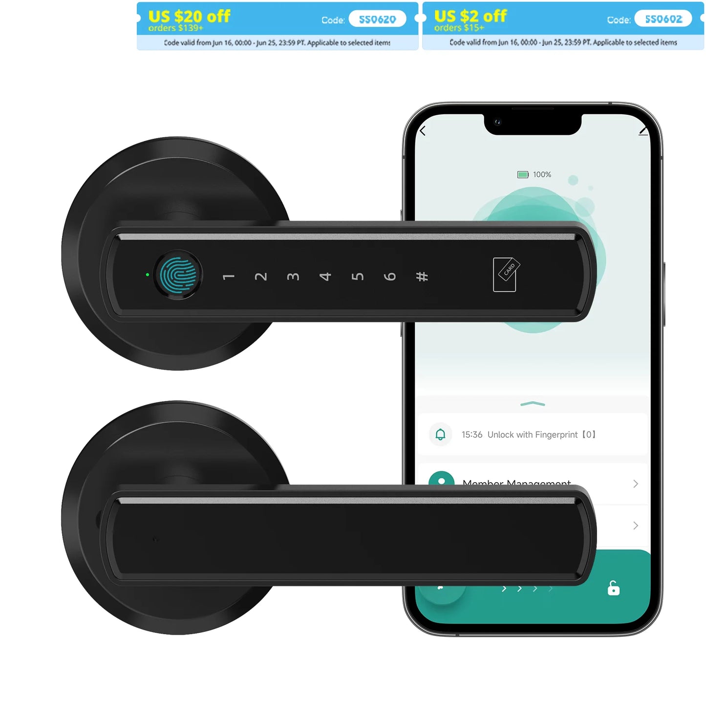 Viladepot Smart Lock Fingerprint Door Lock App Remote Control Passcode Unlock Electronic Touchscreen Keypad