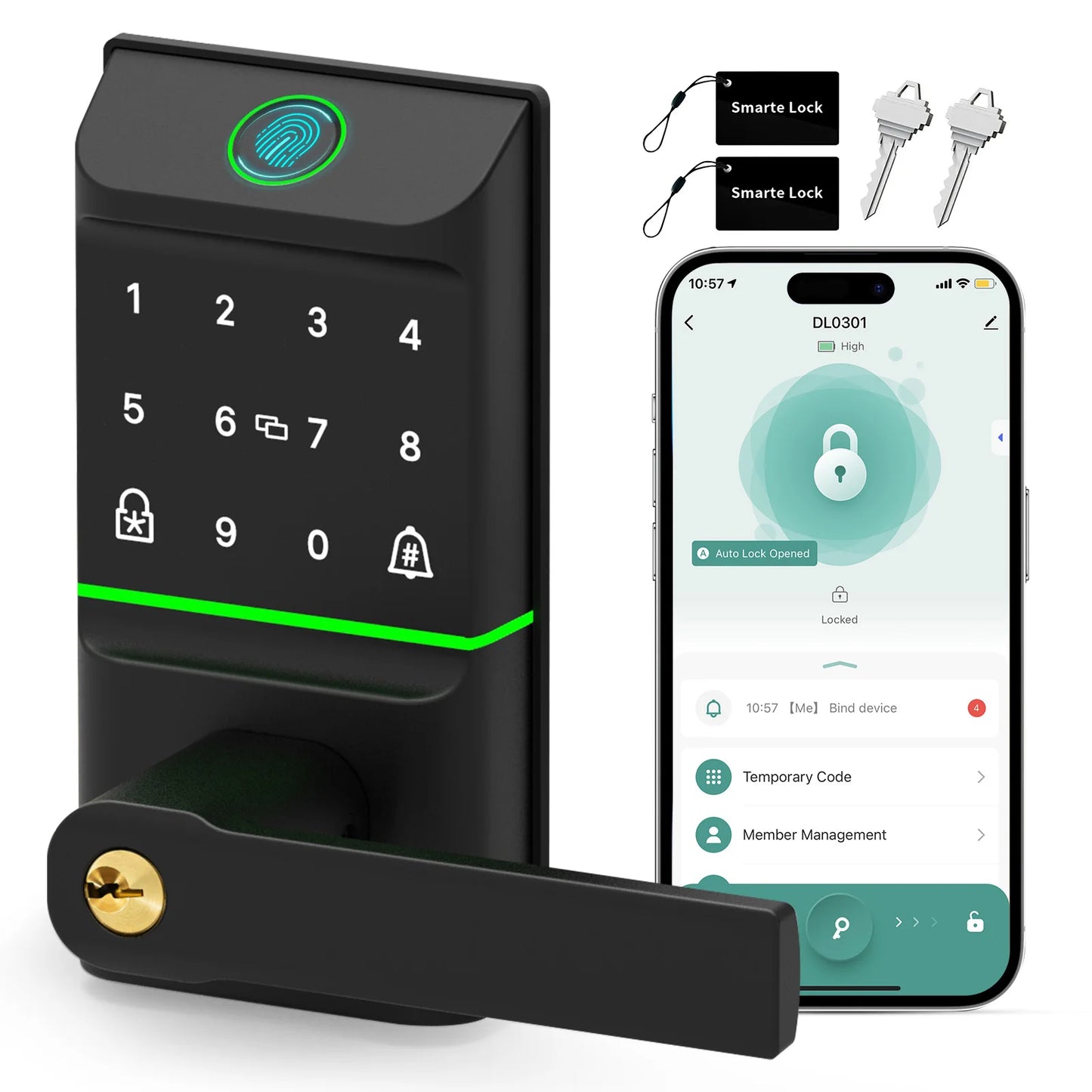 Smart Door Lock, Fingerprint Keyless Entry Door Lock with Handle,Digital Keypad APP IC Card Unlock Smart Deadbolt Lock for Home