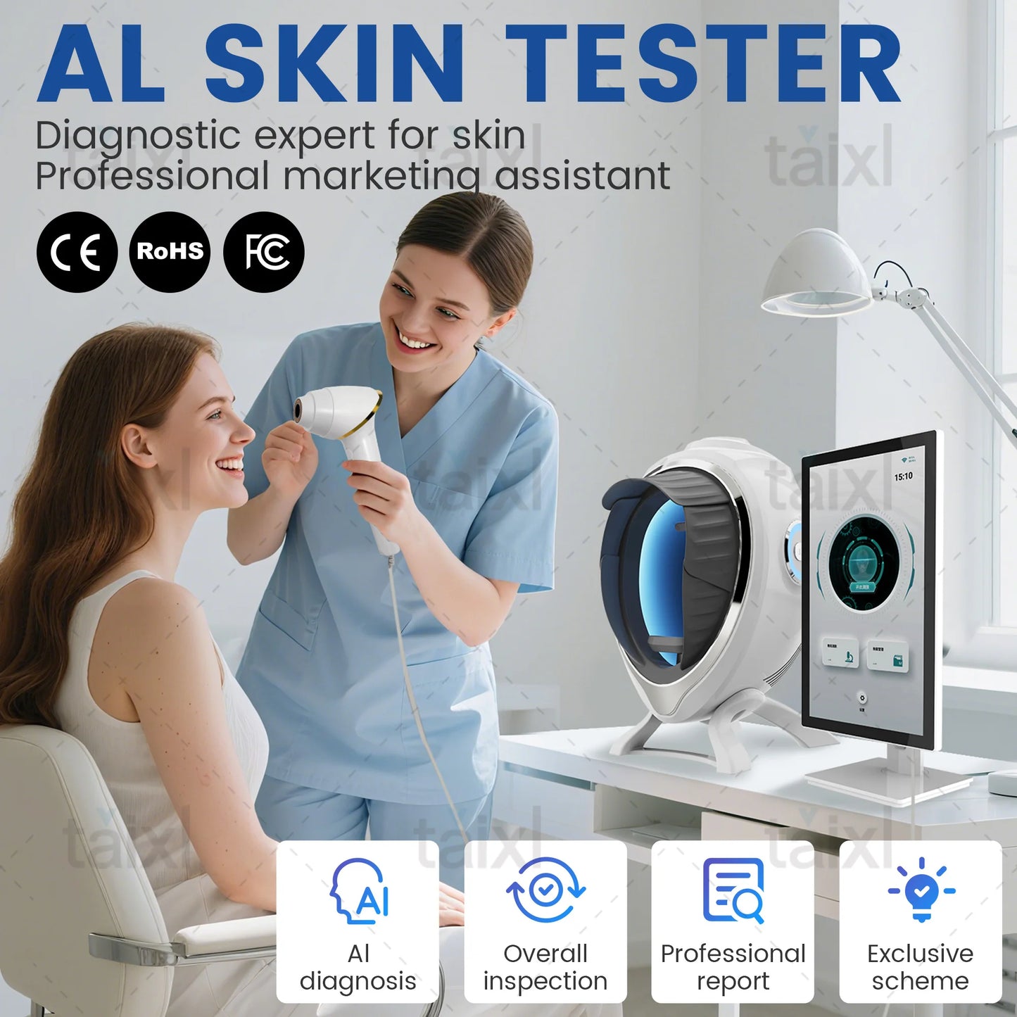 Portable 3d Ai 10 Spectrum UV RGB Light Skin Analyzer Face Moisture Test Machine Facial Scanner for Skin Clinic